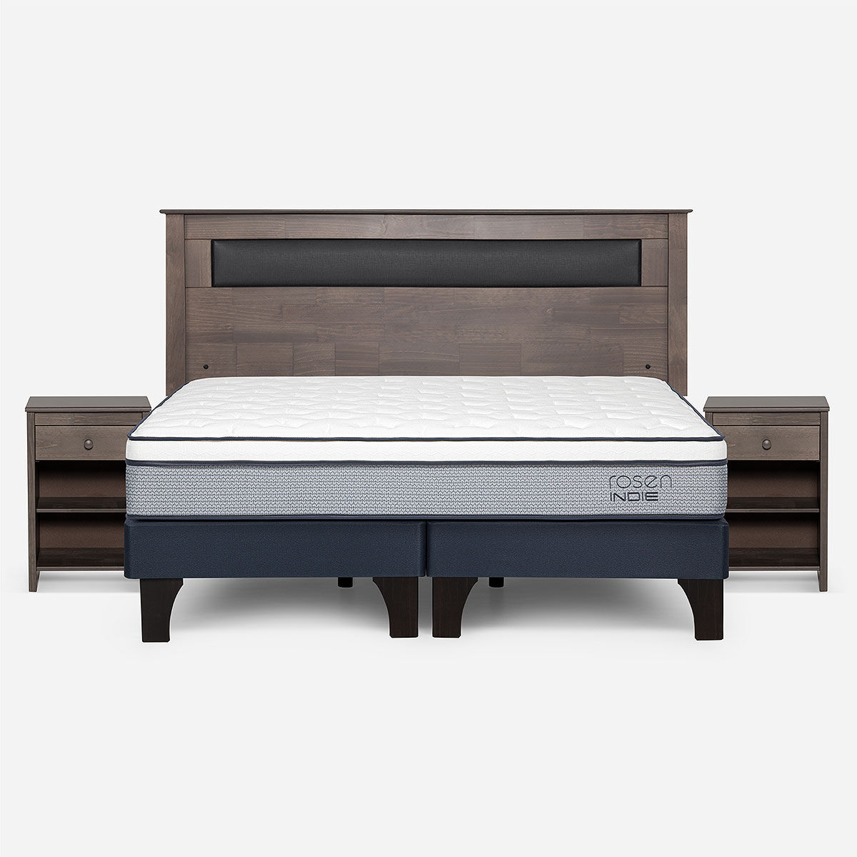 Combo Cama Europea Rosen king Indie BD + Respaldo y Veladores Ferrara