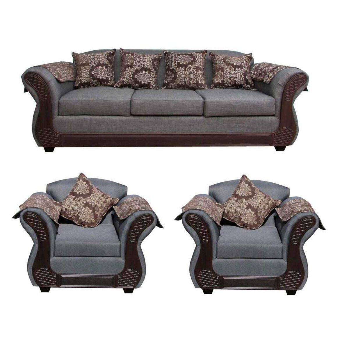 Juego de Living Almore Irlanda Sof&aacute; 3 Cuerpos + Dos Sillones 1 Cuerpo Gris
