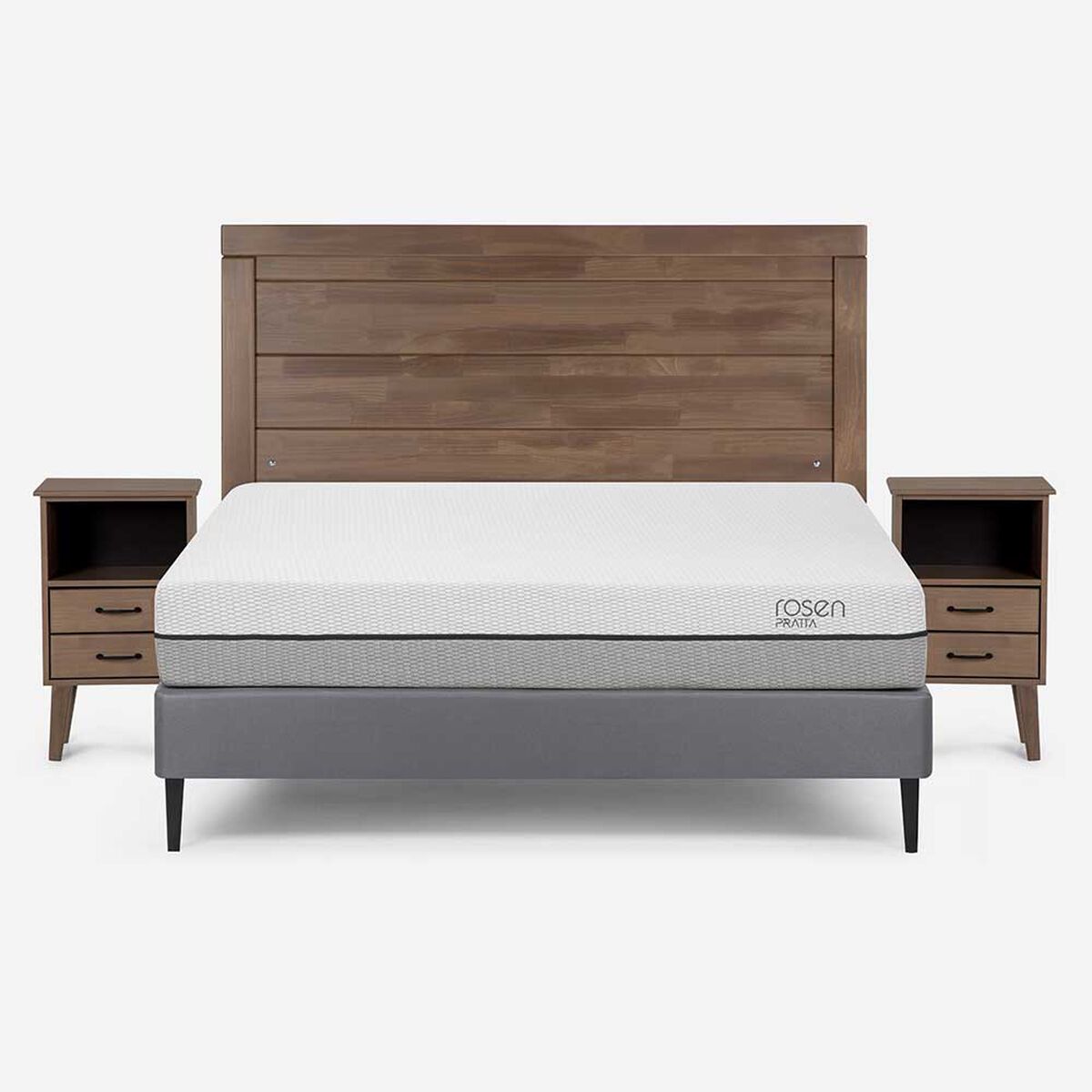 Cama Europea Rosen 2 Plazas Pratta + Respaldo + 2 Veladores Sicilia