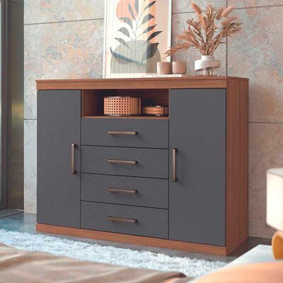 Cómoda Onessta Master 4 Cajones 2 Puertas Jatoba Grafito