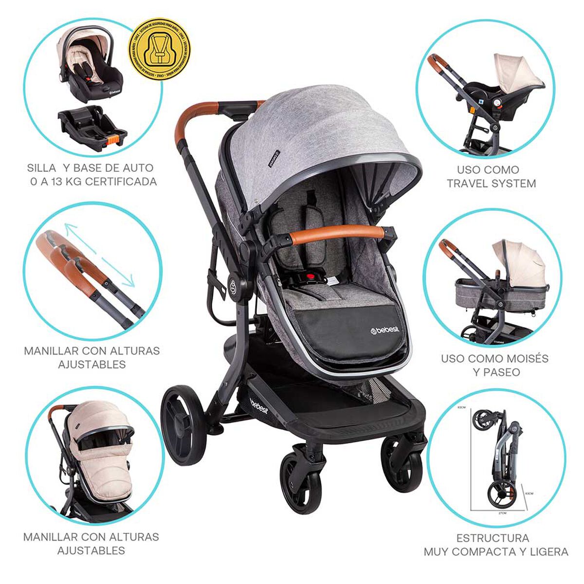 Coche Travel System con Silla y Base de Auto Bebesit