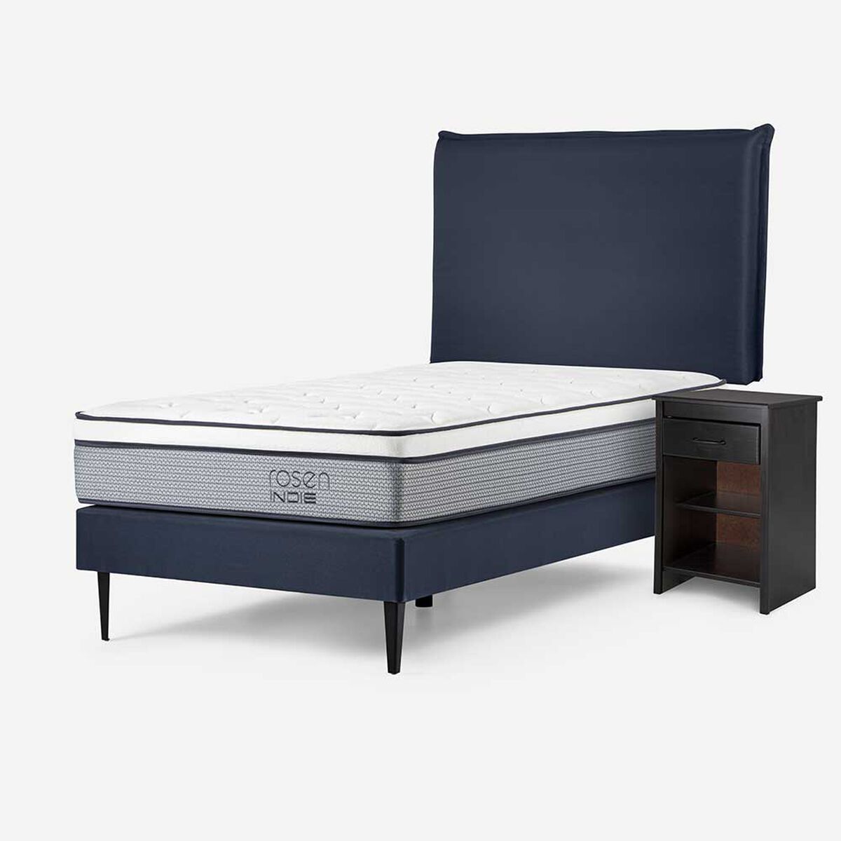 Cama Europea Rosen 1 Plaza Indie + Respaldo +  Velador Maurice