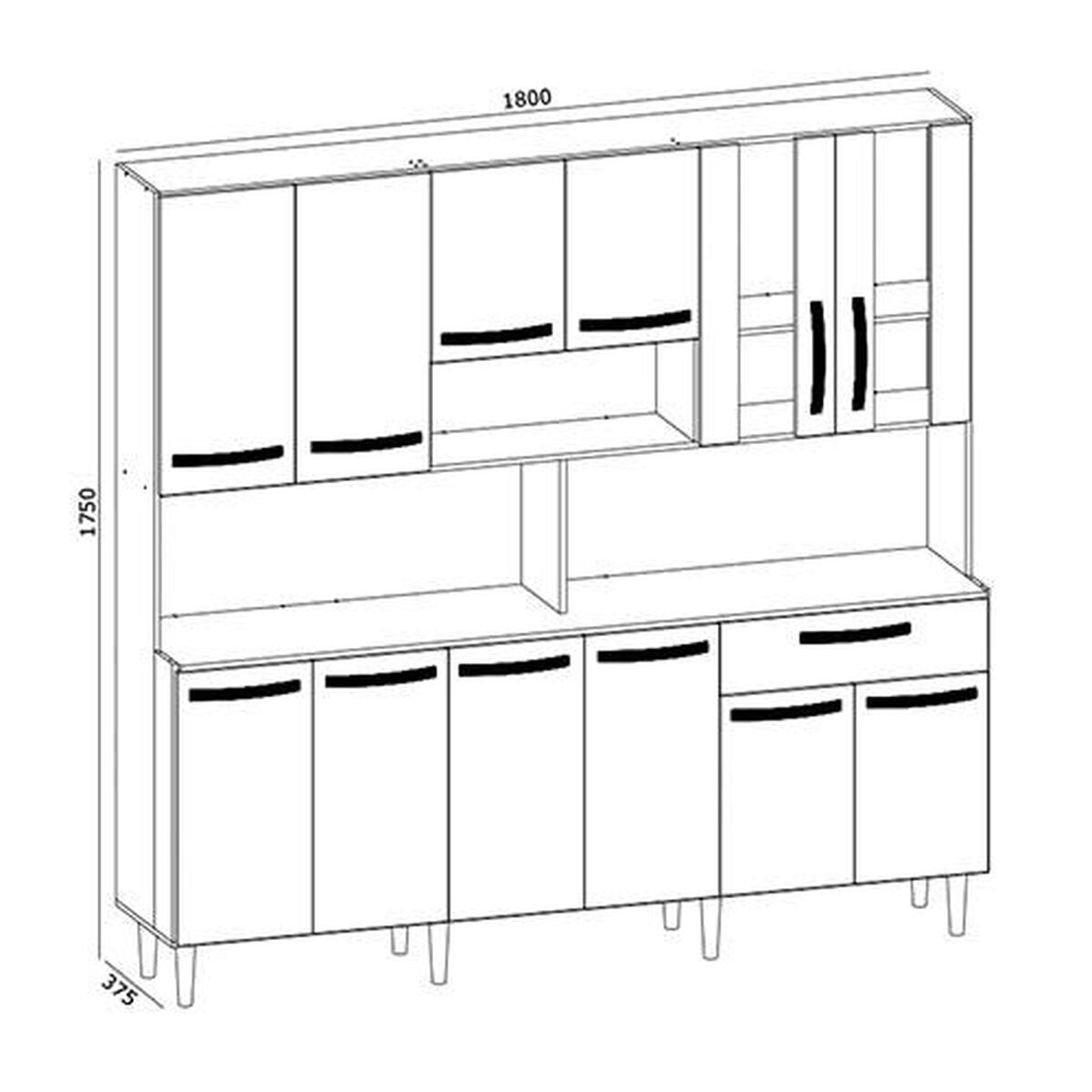 Mueble de Cocina Home Mobili Sam 1 Cajón 12 Puertas Café