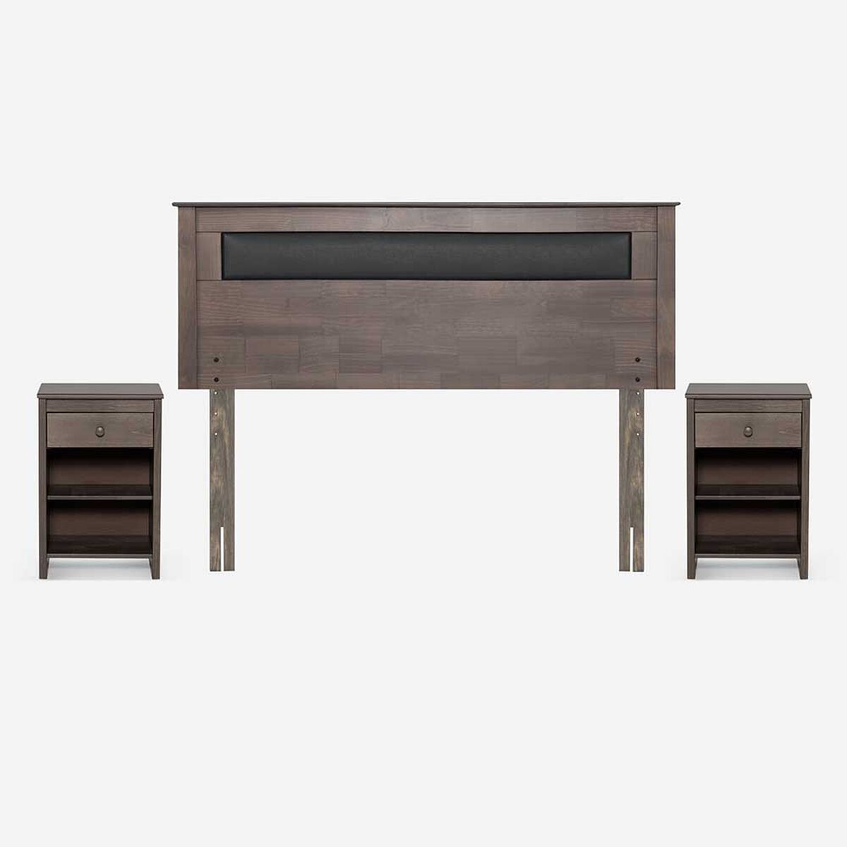 Cama Europea Rosen 2 Plazas New Style 6 + Respaldo Ferrera Gris + 2 Veladores