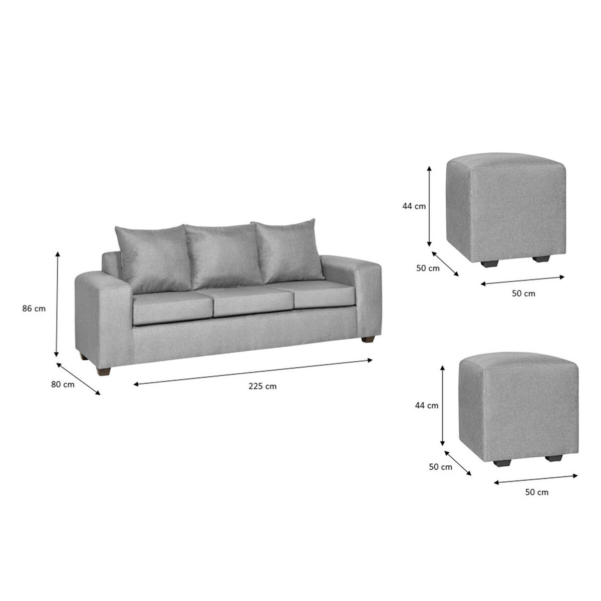 Juego de Living Innovamuebles Kahlo Sofá 3 Cuerpos + Dos Pouf 1 Cuerpo Blanco