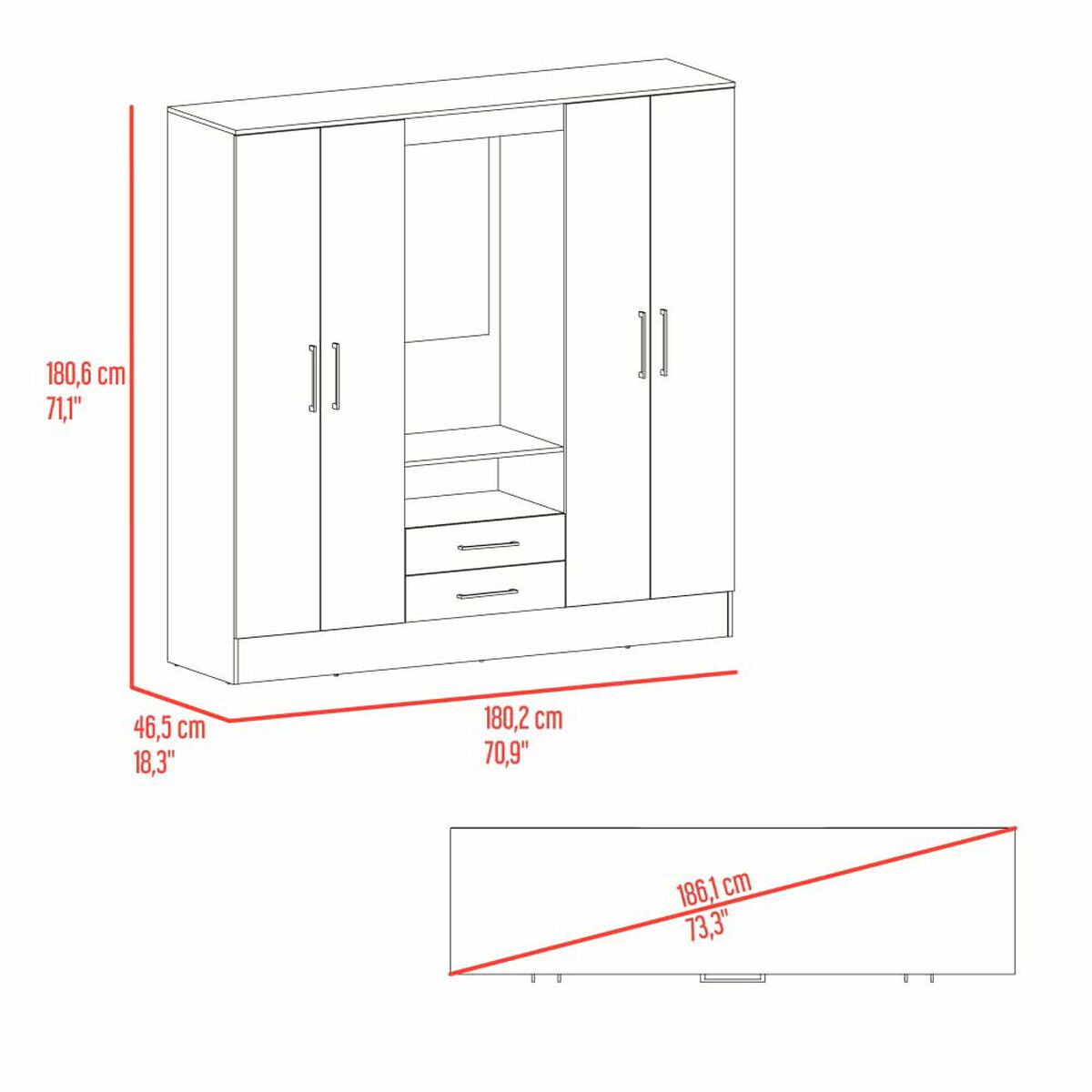 Closet Tuhome Barmine 4 Puertas 2 Cajones Fresno Wengue