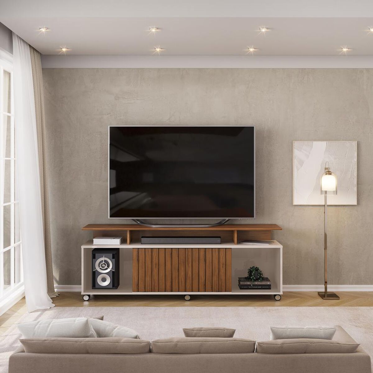 Rack TV Altavision Tomy Frow 60" Café y Blanco