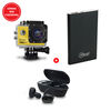 Audífonos Bluethoot Mlab Air Touch Twins + Cámara Web y Deportiva Mlab iSport Pro Cam HD Amarilla + Batería Externa Portátil 