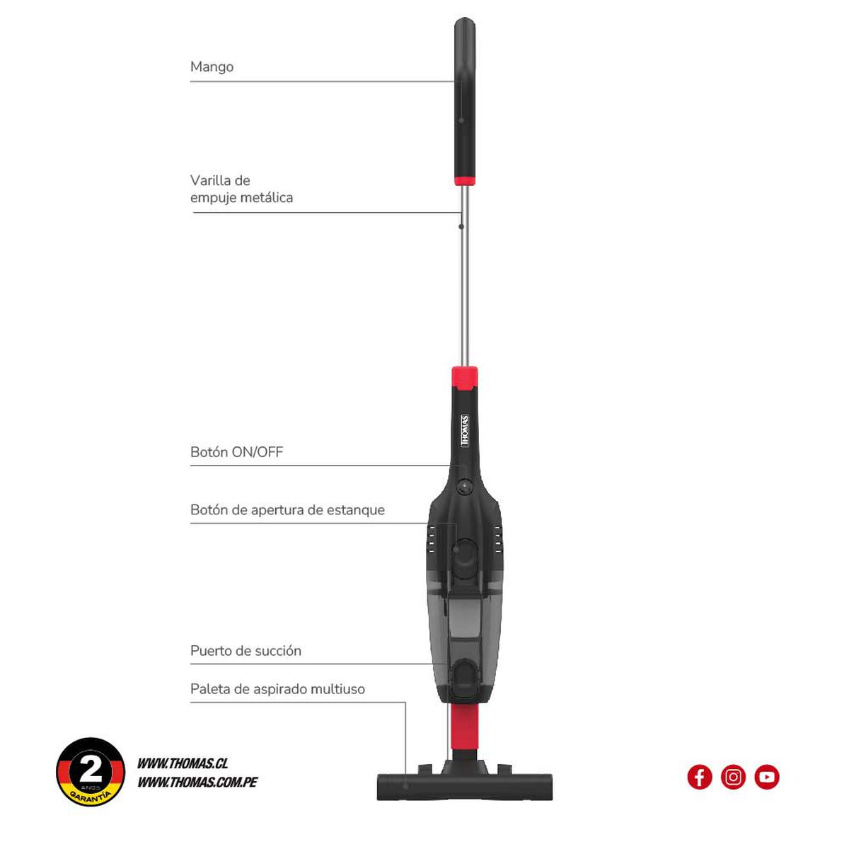 Aspiradora Vertical Thomas 2 en 1 TH-1020C