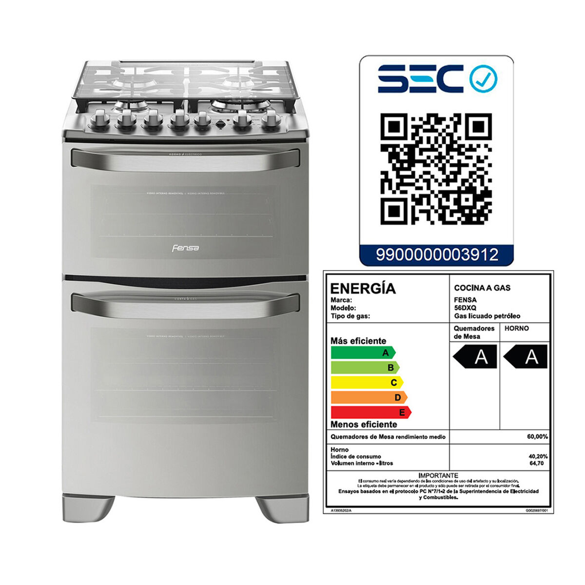 Cocina a Gas Fensa 56DXQ-4P 4 Quemadores