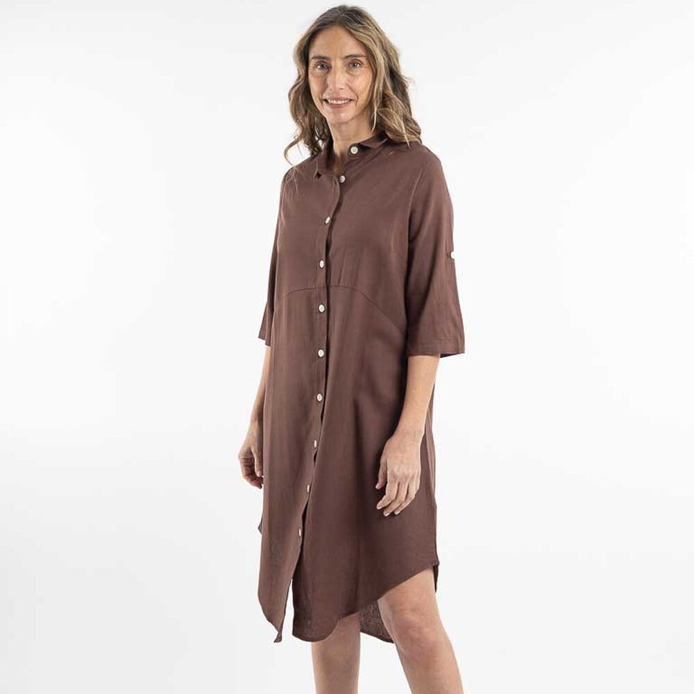 Vestido Midi Lino Manga 3/4 Mujer Portman Club