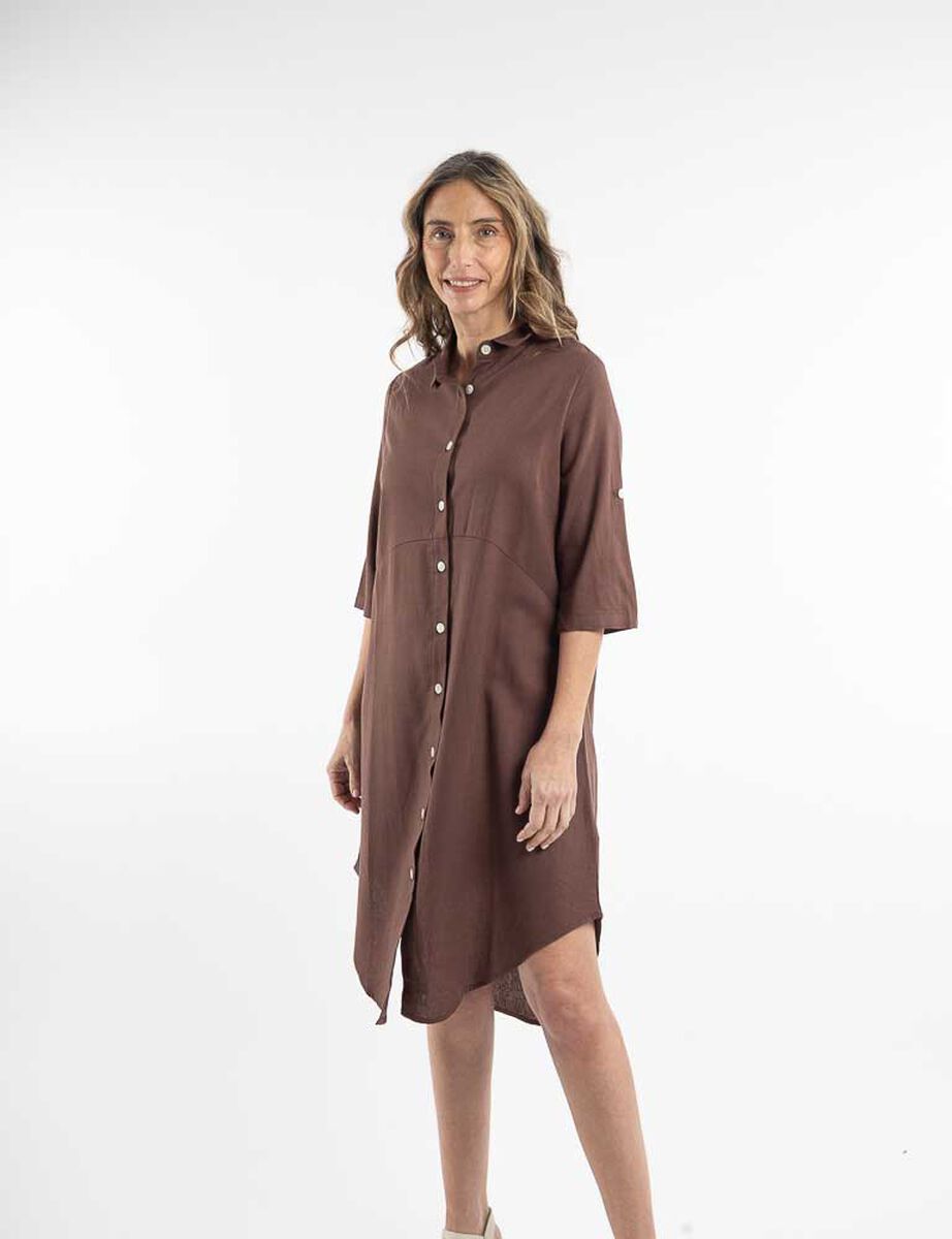 Vestido Midi Lino Manga 3/4 Mujer Portman Club