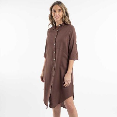 Vestido Midi Lino Manga 3/4 Mujer Portman Club