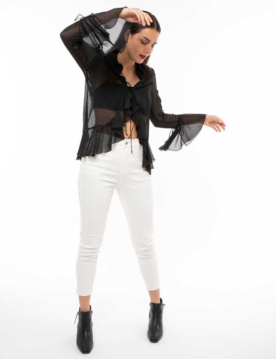 Blusa Transparente Con Vuelos Manga Larga Campana Mujer Zibel