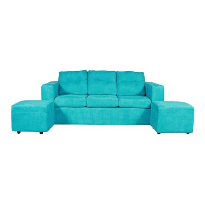 Juego de Living Kea Nize Sofá 3 Cuerpos + Dos Pouf Felpa Turquesa