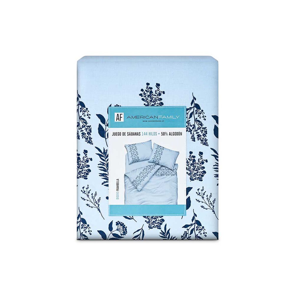 Juego de S&aacute;banas American Family 2 Plazas Frambella 144 Hilos Azul