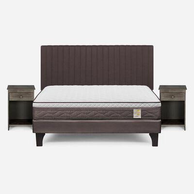 Imagen 1 del producto Cama Europea Rosen 2 Plazas New Style 4 + Respaldo + 2 Veladores Café