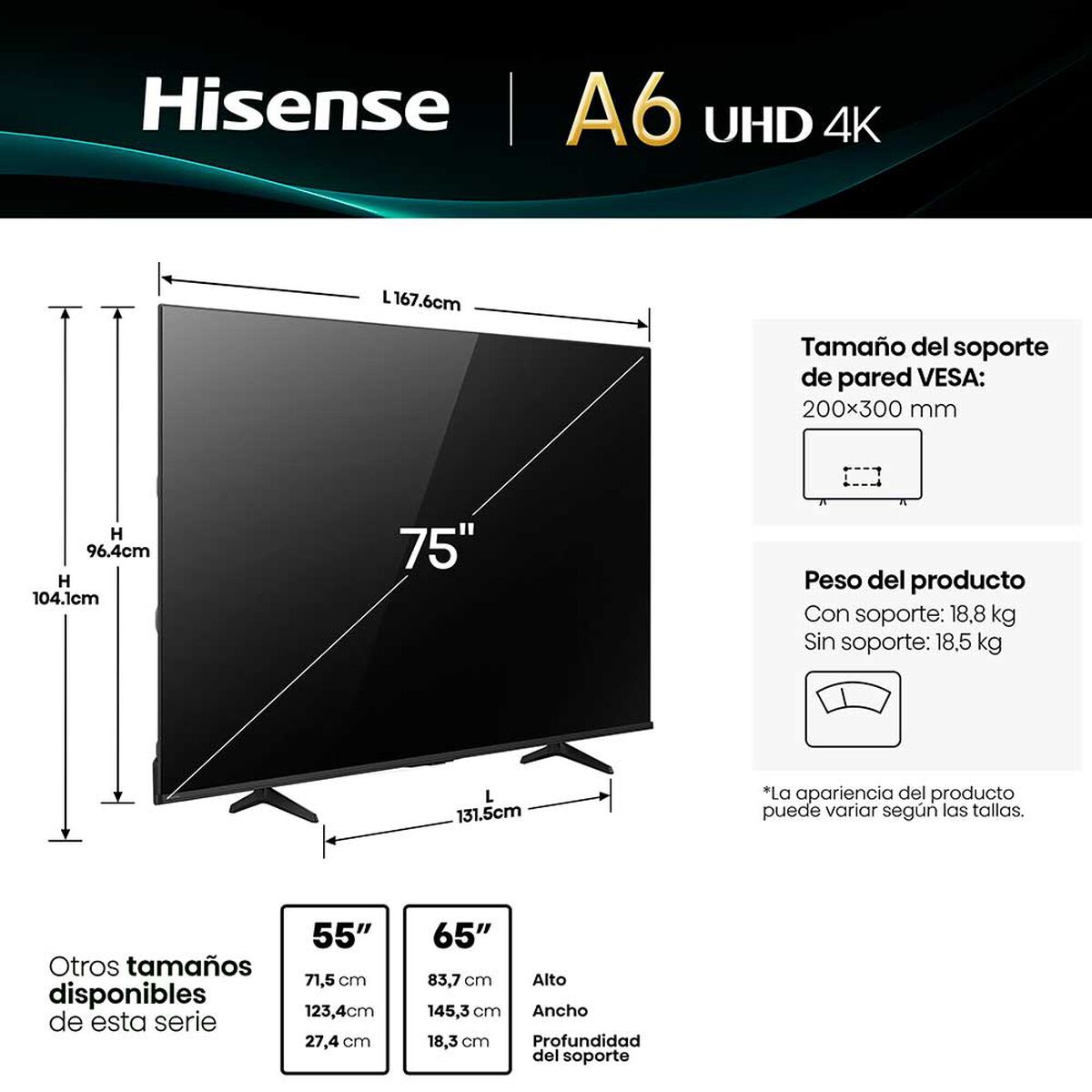 LED 75" Hisense 75A6NV Ultra HD 4K