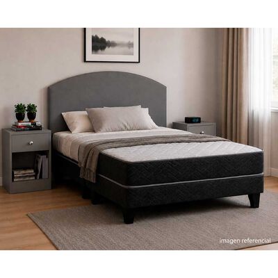 Combo Celta Cama Europea 2 Plazas New Atlantis Base Dividida 190 x 150 cm + Respaldo + 2 Veladores Casanova 2 Plazas Gris
