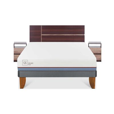 Cama Europea CIC 2 Plazas Excellence Plus + Respaldo + 2 Veladores