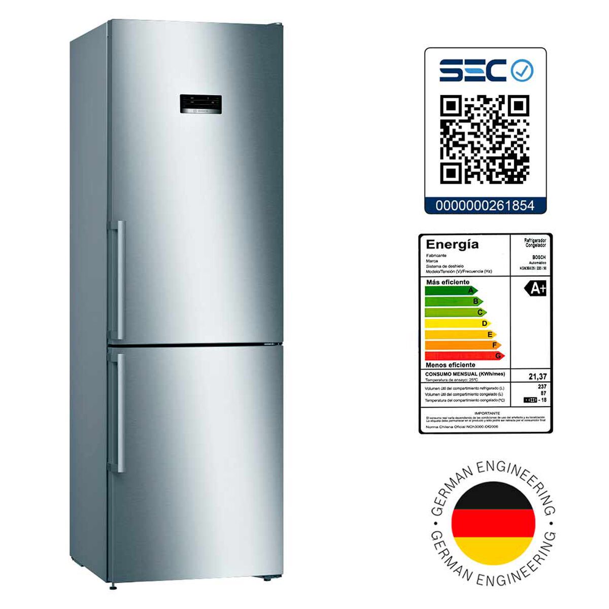 Refrigerador No Frost Bosch KGN36XI35 324 lt