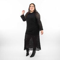 Vestido Maxi Encaje Manga Larga Mujer Extralindas Negro