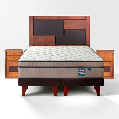 Cama Europea Flex Base Dividida 2 Plazas M&aacute;ximo Cobre  + Respaldo + 2 Veladores Colonia