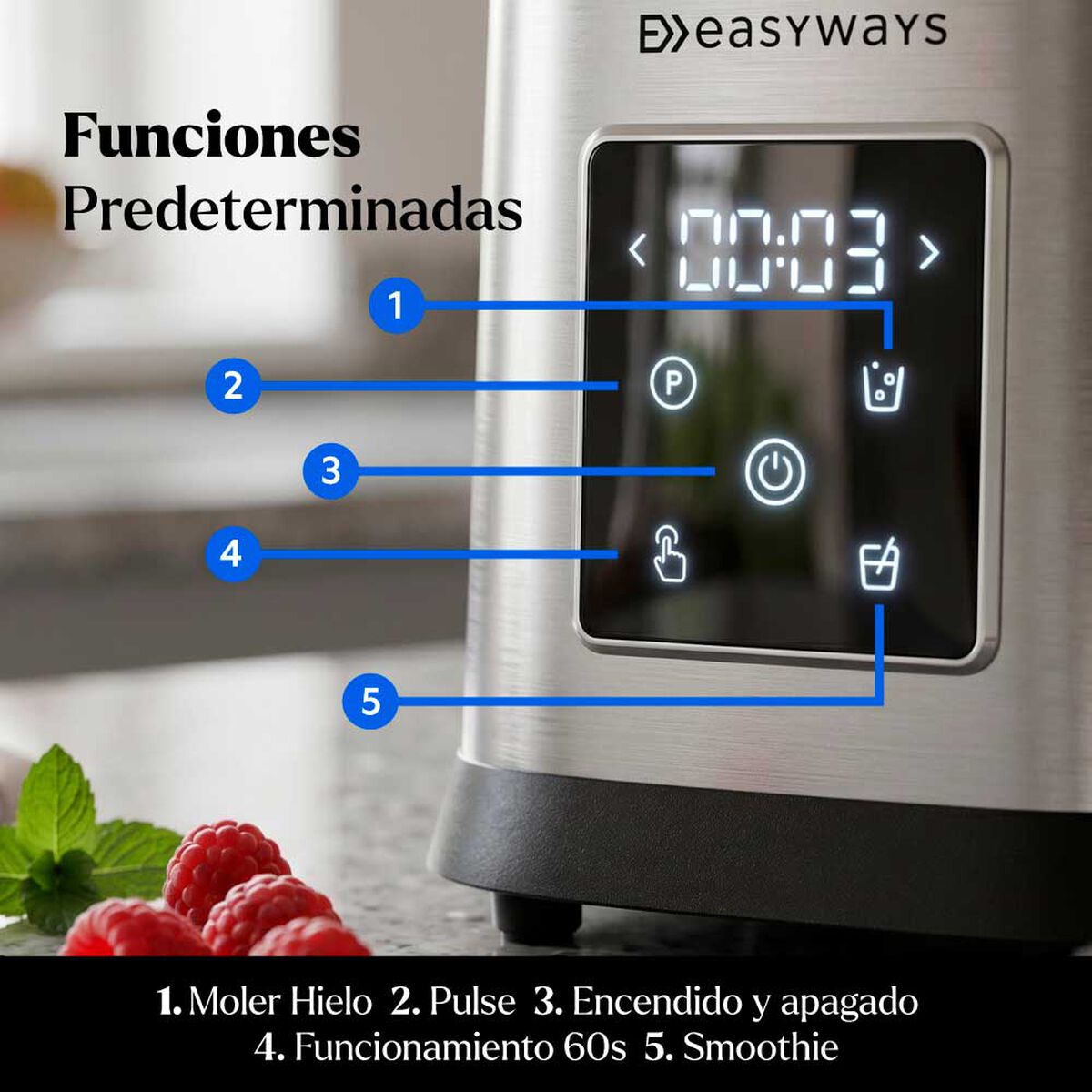 Licuadora Easyways PowerBlend 1,8 Litros + Vaso to GO Silver