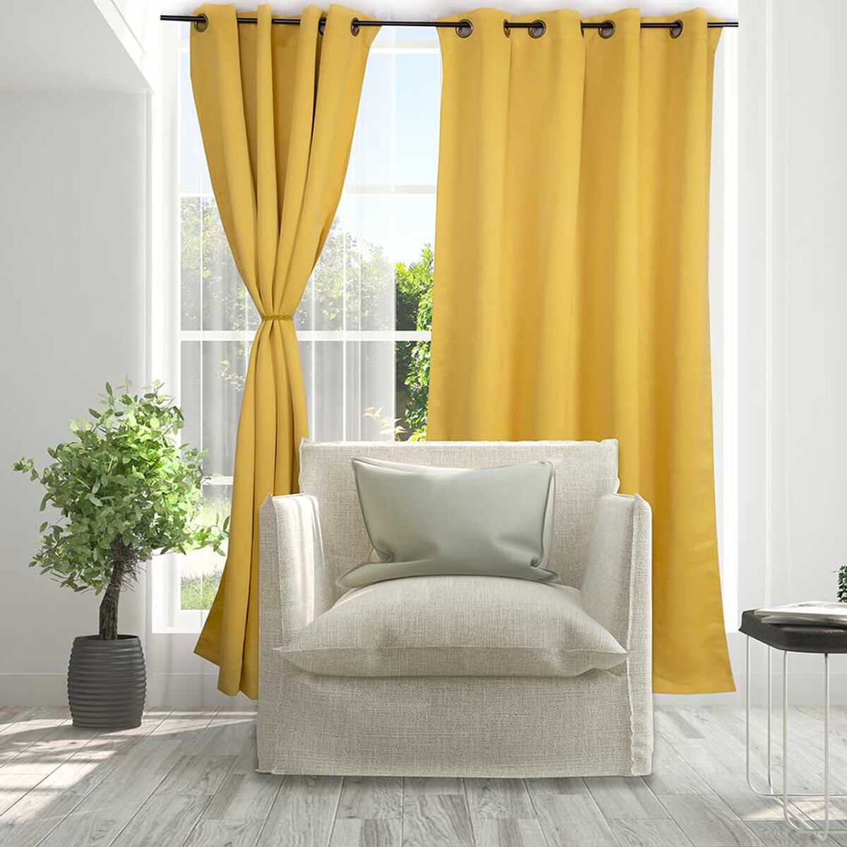 Cortina Blackout Tejido Doral Victoria 220 x 140 cm 8 Piezas Mostaza