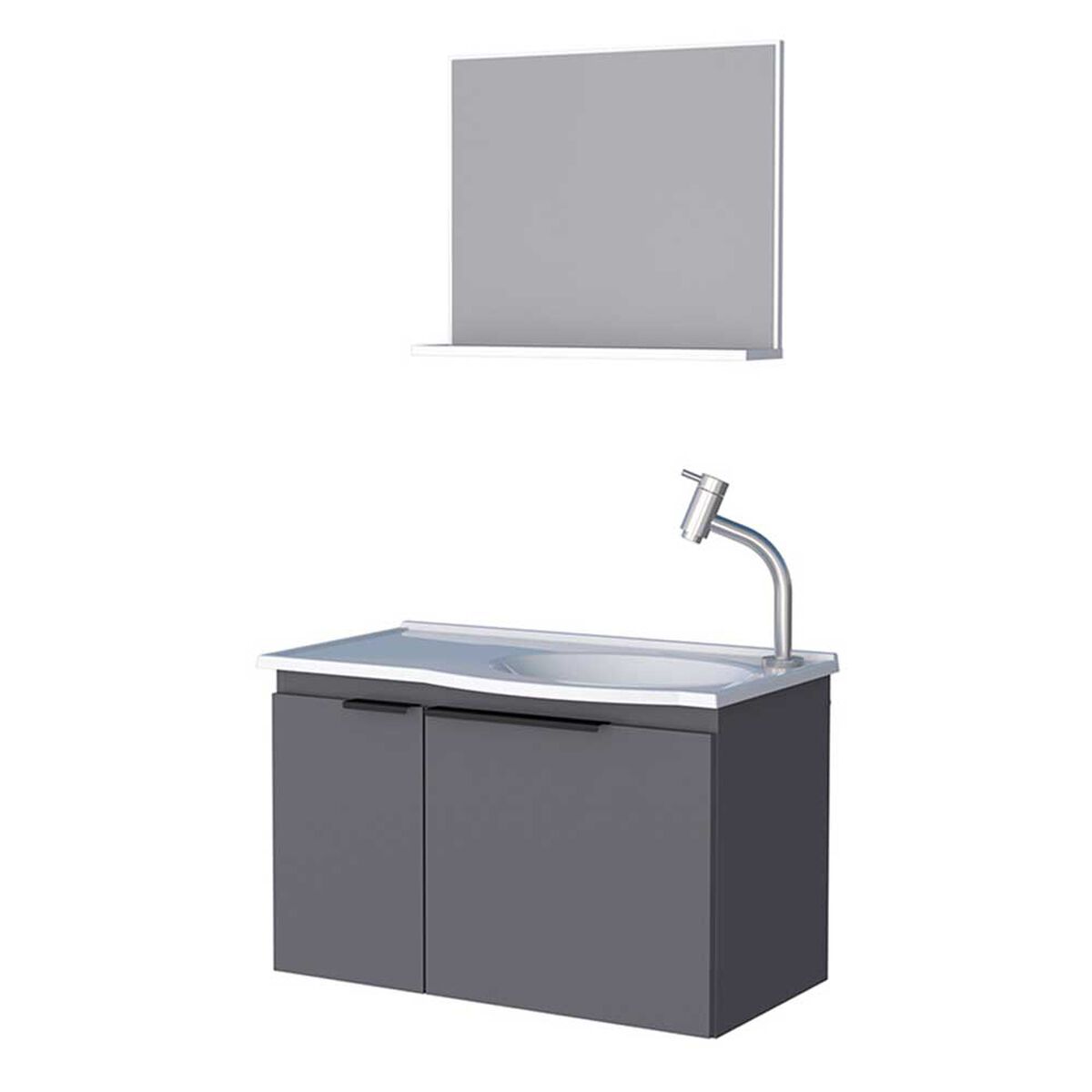 Vanitorio + Lavamanos + Espejo con Repisa Vekkahome Quartzo Gris