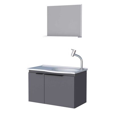 Vanitorio + Lavamanos + Espejo con Repisa Vekkahome Quartzo Gris