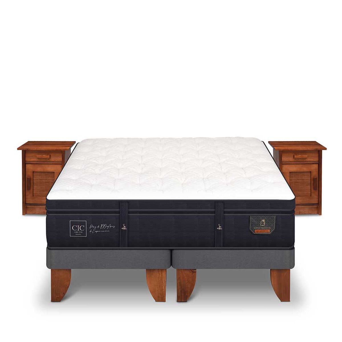 Cama Europea CIC Base Dividida King S&uacute;per Premium + Veladores
