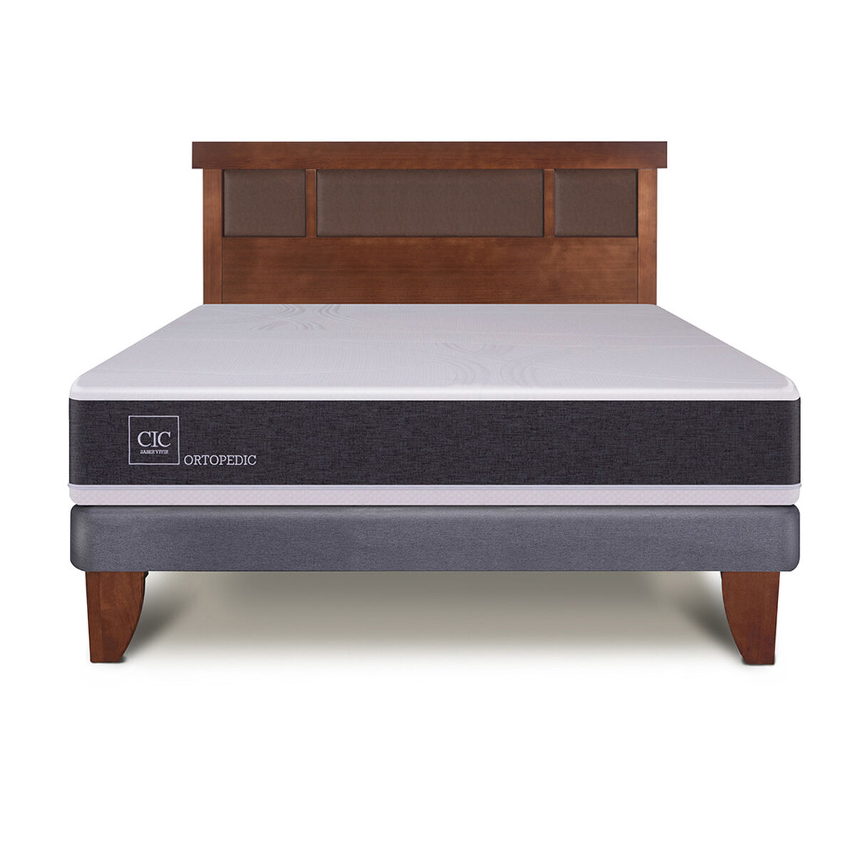 Cama Europea CIC 2 Plazas New Ortopedic + Respaldo Dublin Caramelo