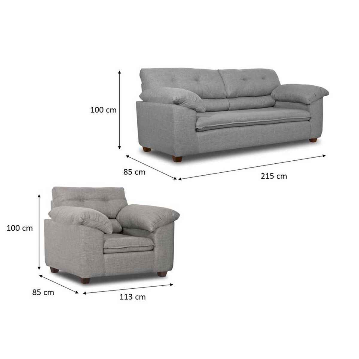 Juego de Living Innovamuebles Liverpool Córdoba Sofá 3 Cuerpos + Dos Butacas 1 Cuerpo Gris Claro