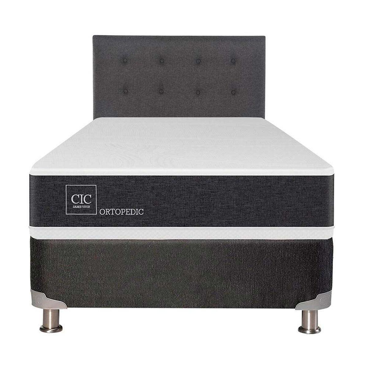 Box Spring CIC 1,5 Plazas New Ortopedic + Respaldo Eufrates