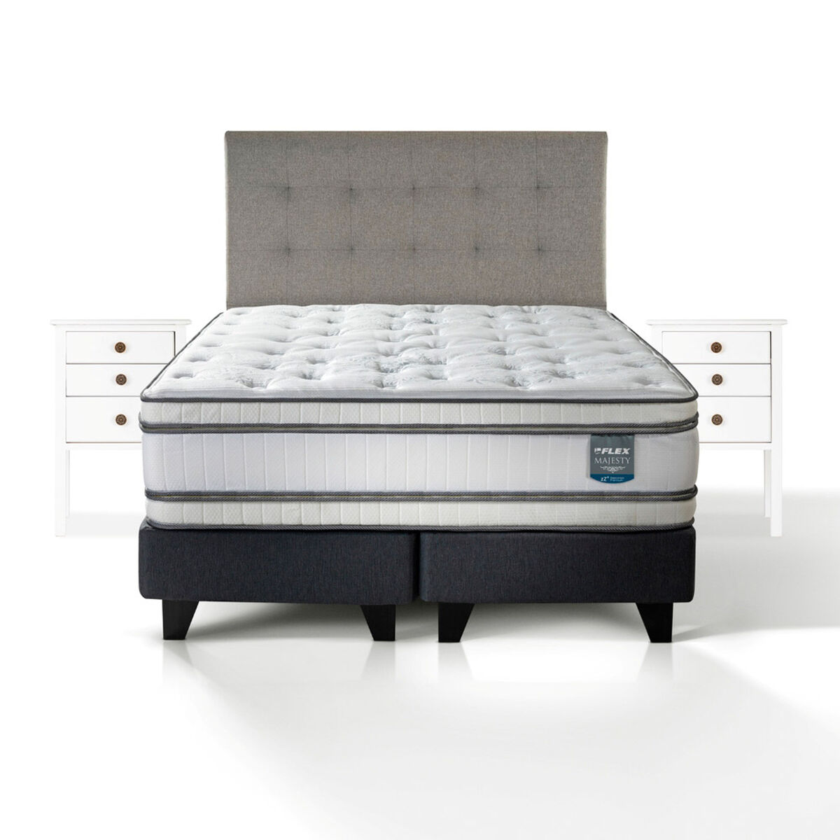 Cama Europea Flex 2 Plazas Majesty + 1 Respaldo + 2 Veladores