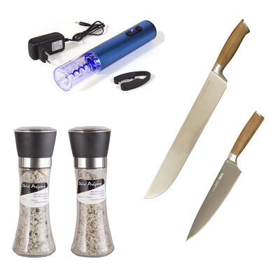Set Parrillero Wayu Cuchillo Carnicero + Cuchillo Chef + Sacacorchos Recargable + Mix de Sales