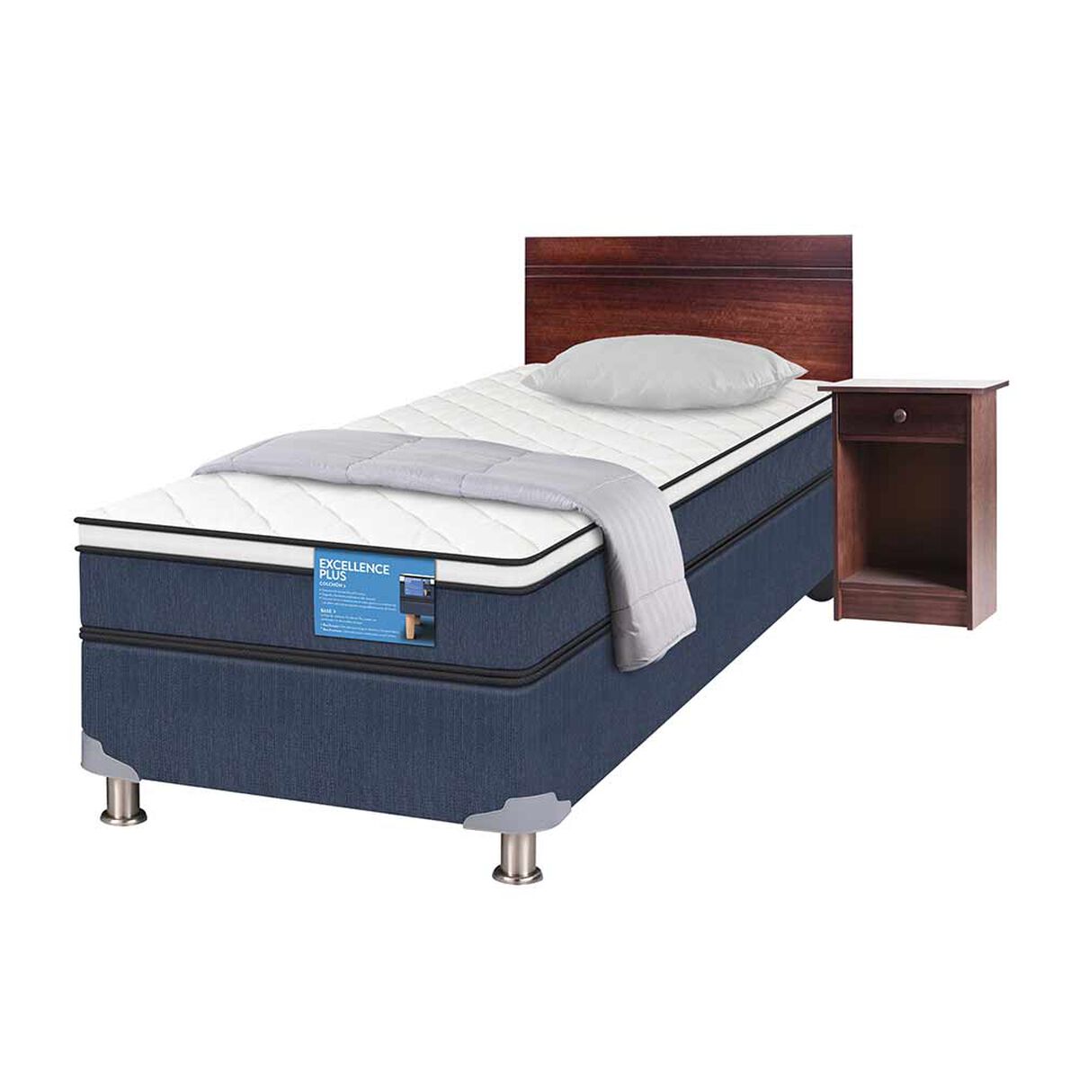 Box Americano 1.5 Plazas Excellence Plus + Mueble + Respaldo