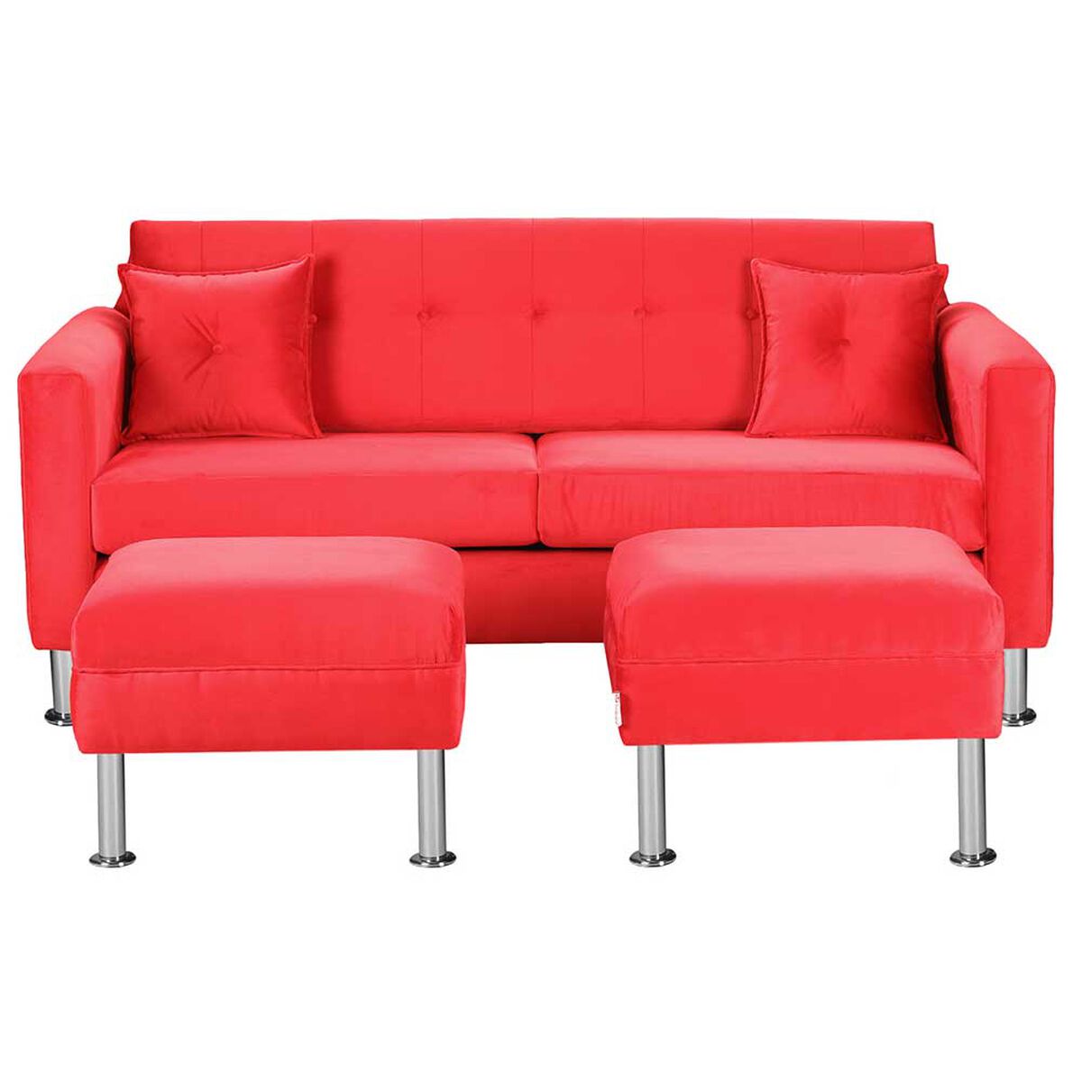 Juego de Living Bodevir New Retro Felpa 12 Sof&aacute; 3 Cuerpos + Dos Pouf 1 Cuerpo Rojo