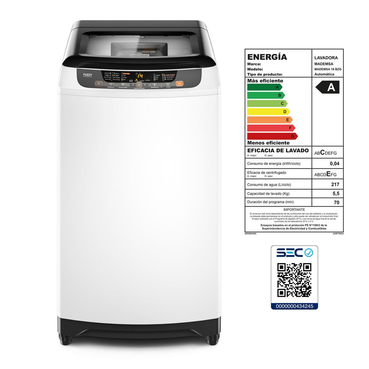 Lavadora Automática Mademsa 16 BZG 16 kg.