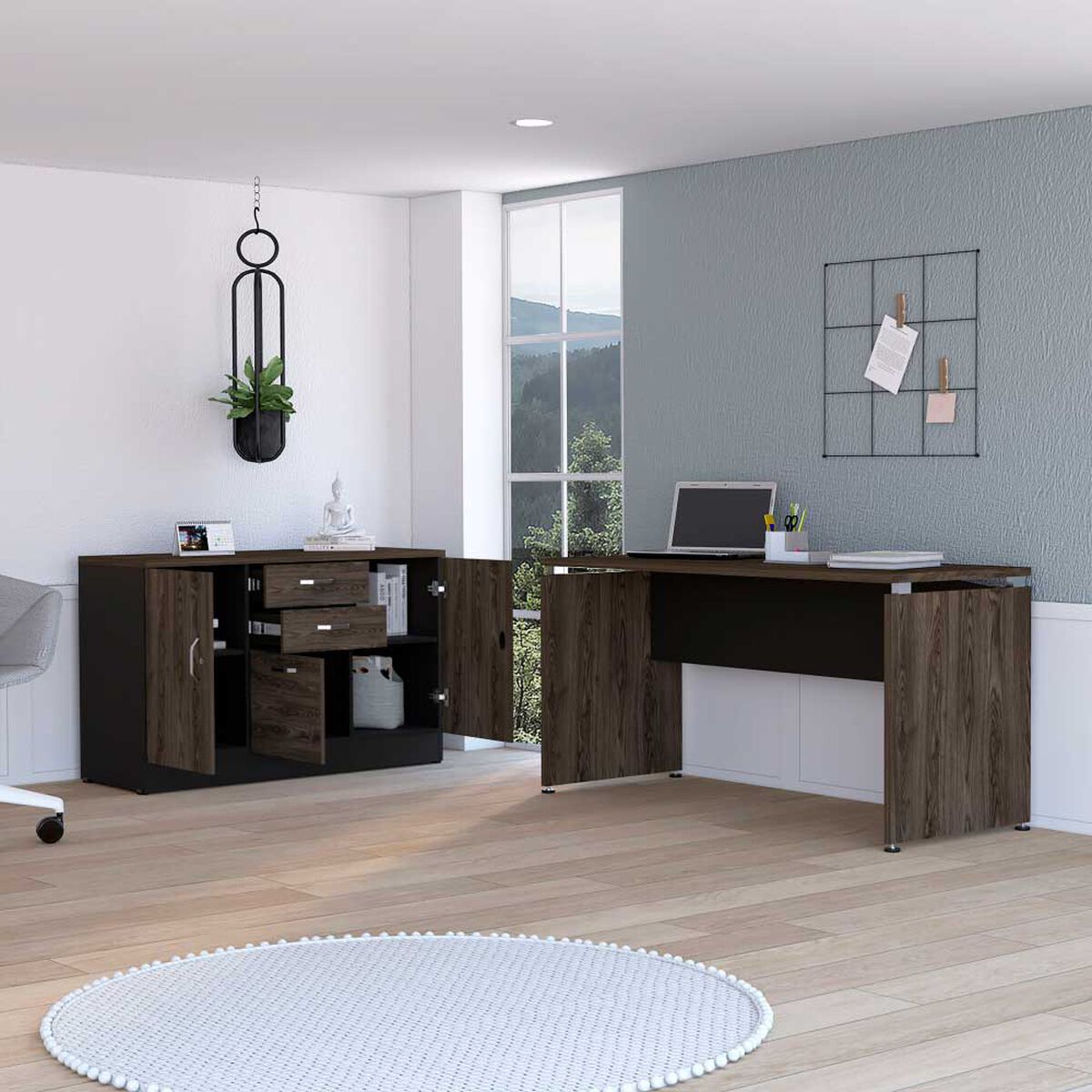 Combo Escritorio + Gabinete 2 Puertas TuHome Home Office Negro Soft-Co&ntilde;ac