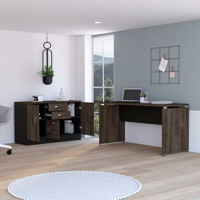 Combo Escritorio + Gabinete 2 Puertas TuHome Home Office Negro Soft-Coñac