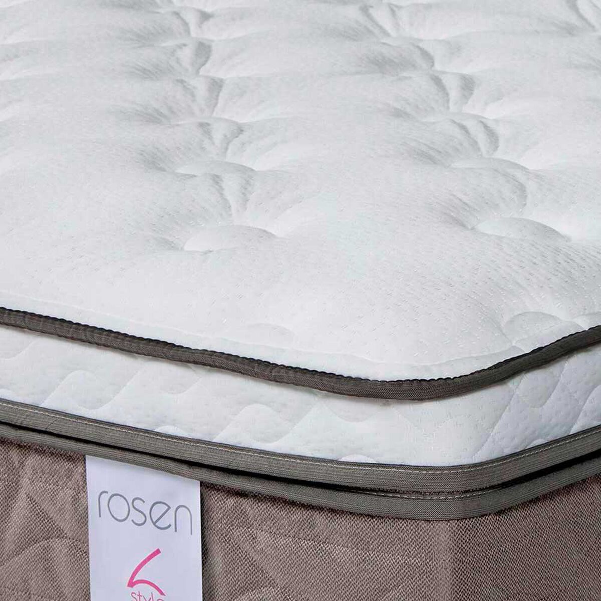 Cama Europea Rosen Base Dividida 2 Plazas New style 6 + Respaldo Ferrera Gris + 2 Veladores
