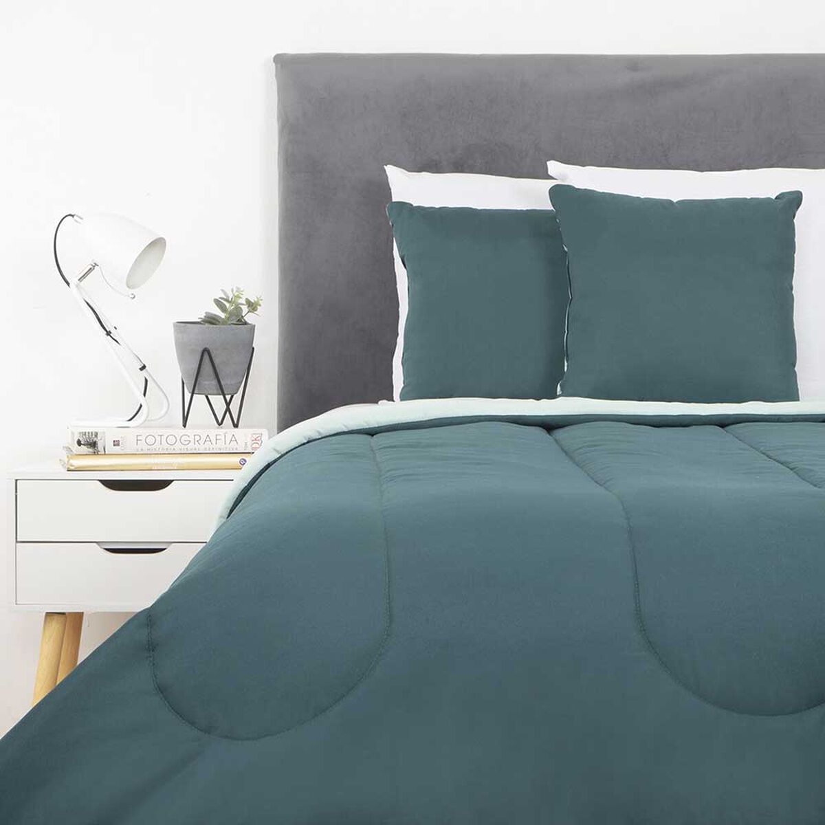 Set Plumón Bicolor + 2 Cojines Casanova 1,5 Plazas Verde Menta