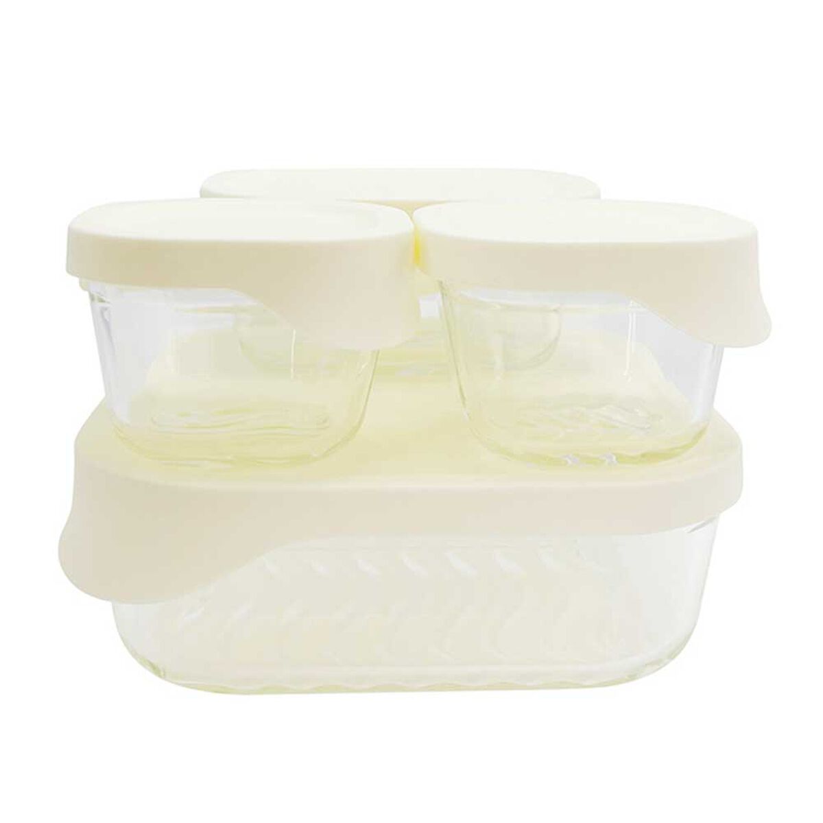 Set 4 Contenedores de Vidrio con Tapa Cuadrado Doral Glass Tray