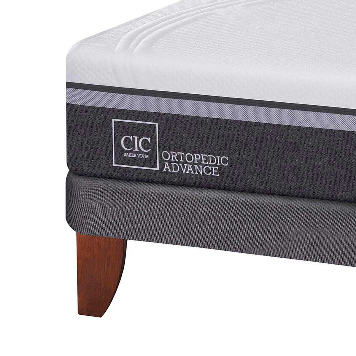 Cama Europea CIC 1,5 Plazas Ortopedic Advance + Respaldo + Velador Dublin Chocolate