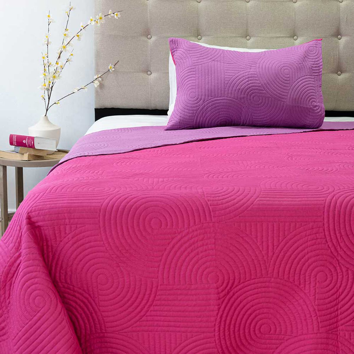 Quilt Doral 1,5 Plazas Lila Fucsia Origins
