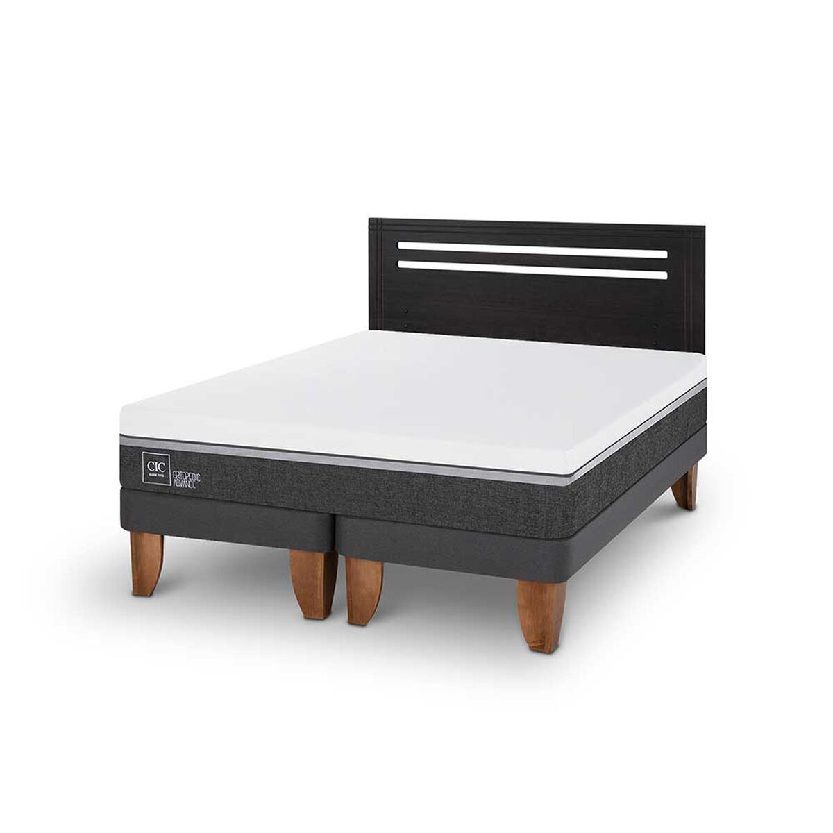 Cama Europea CIC Base Dividida 2 Plazas Ortopedic Advance + Respaldo Munich Negro