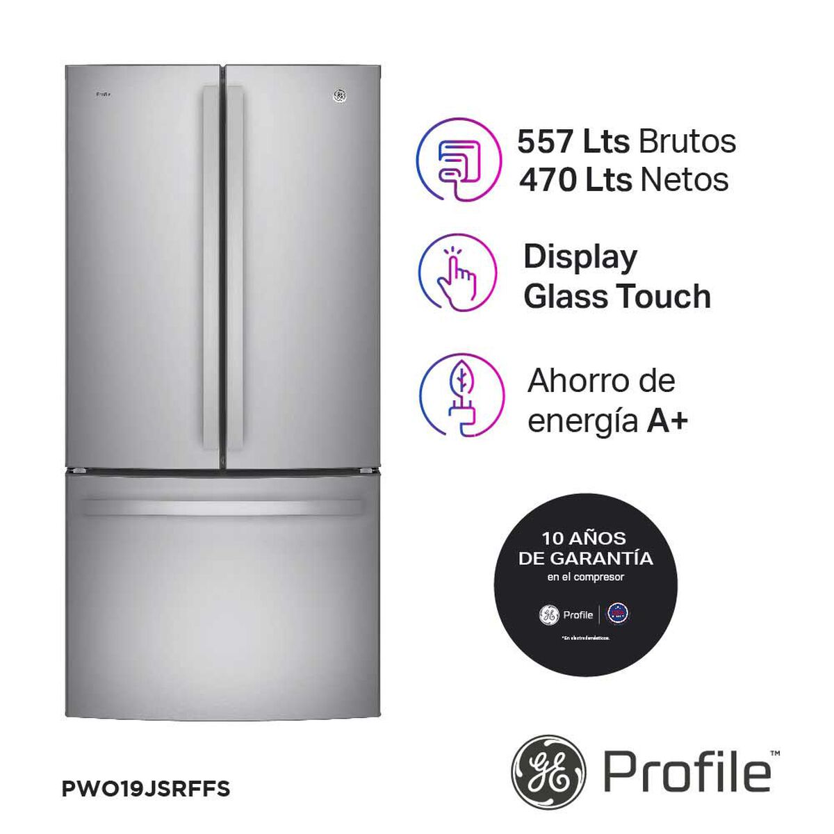 Refrigerador Side by Side General Electric PWO19JSRFFS 470 lts.