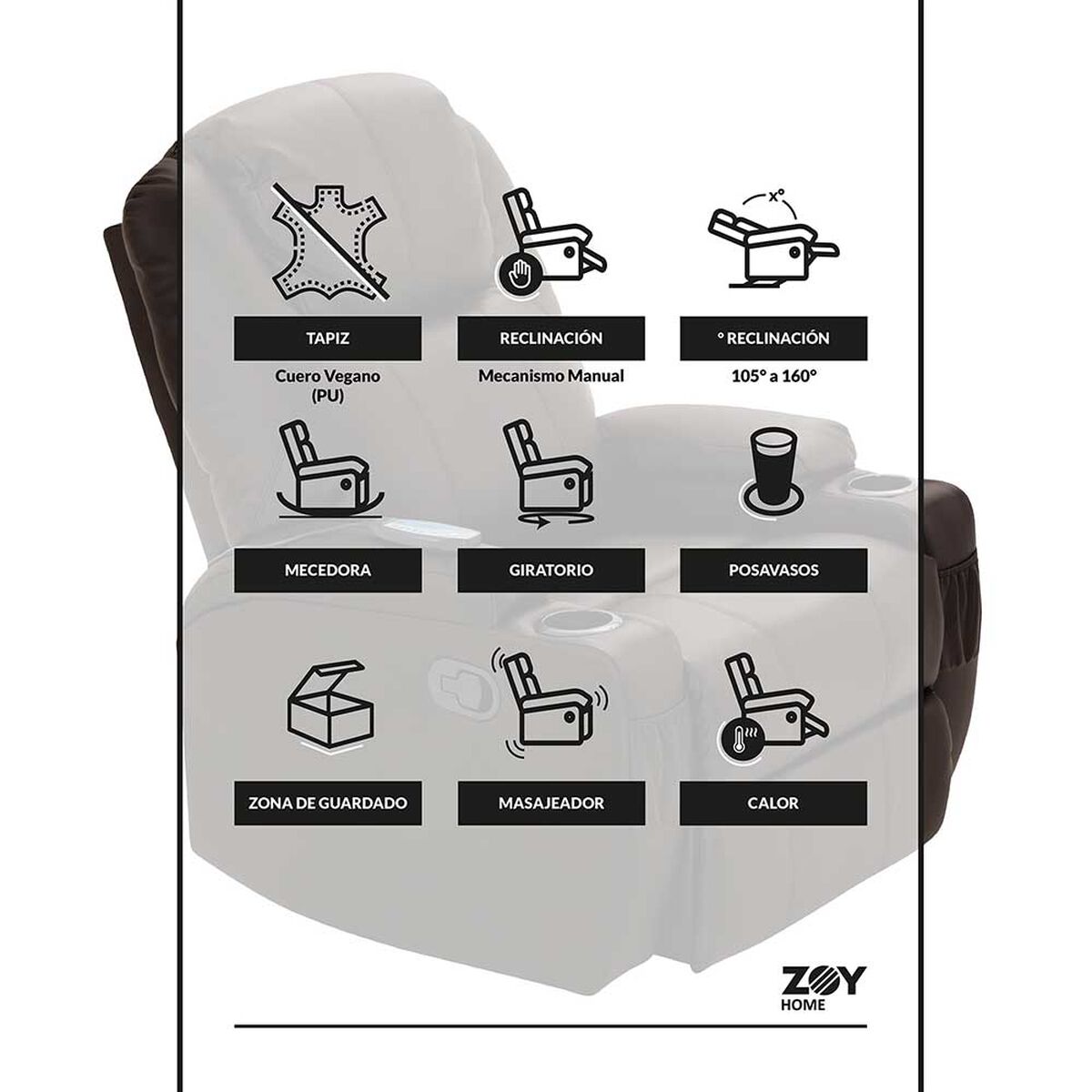 Bergere Eléctrico Multifunción Masaje Zoy Home Lhasa Café